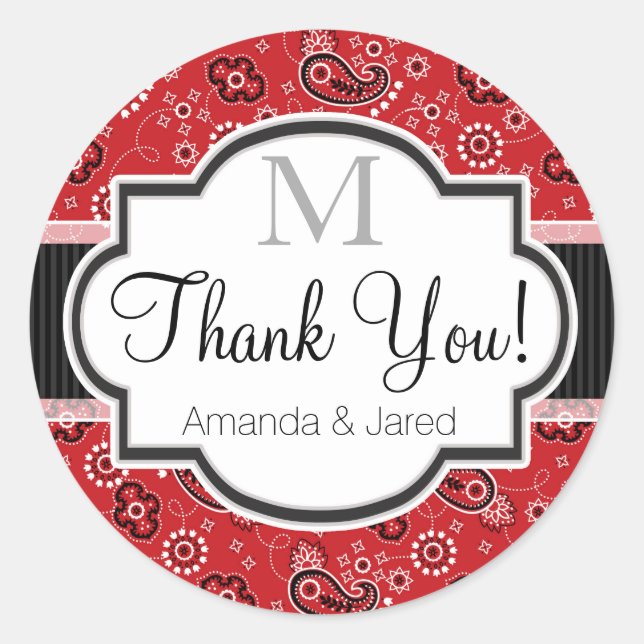 Red Country Paisley Wedding Runder Aufkleber (Vorderseite)