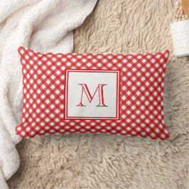 Red Country Style Gingham Pattern Monogram Lendenkissen