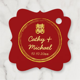 Red Couple Foto Chinesisches Logo für die Hochzeit Geschenkanhänger