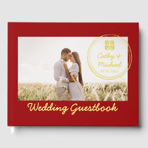 Red Couple Foto mit Briefmarke Logo Chinesische Ho Gästebuch