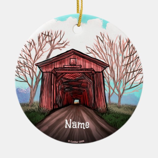 Red Covered Bridge Keramik Ornament (Vorne)