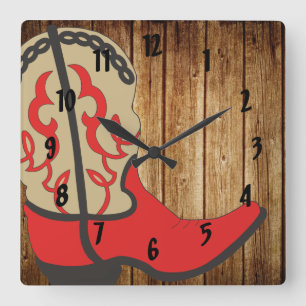Red Cowboy Boot Quadratische Wanduhr