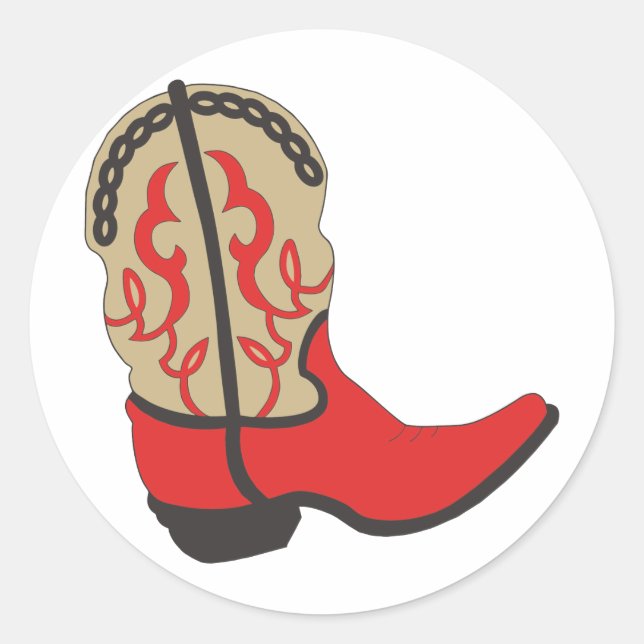 Red Cowboy Boot Runder Aufkleber (Vorderseite)
