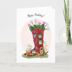 Red Cowboy Boot und Cactus Birthday Card Karte