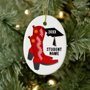 Red Cowboy Boots Abschluss Keramik Ornament