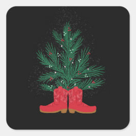 Red Cowboy Boots and Spruce Quadratischer Aufkleber
