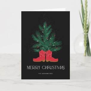 Red Cowboy Boots und Spruce Frohe Weihnachten Karte