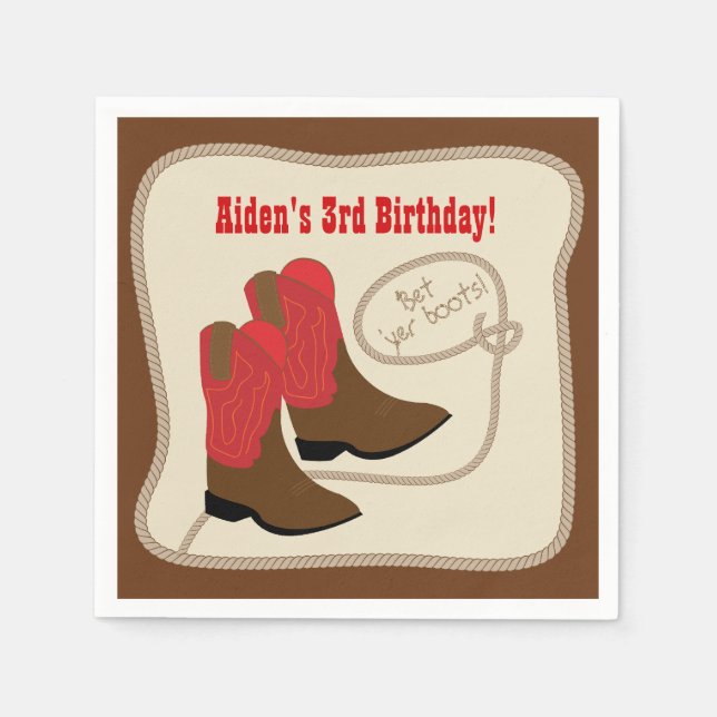 Red Cowboy Boots Western Geburtstagsparty Serviette (Vorderseite)