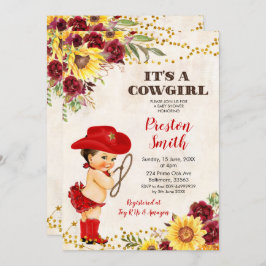 Red Cowgirl Braun Haare Rose & Sunflower Babydusch Einladung