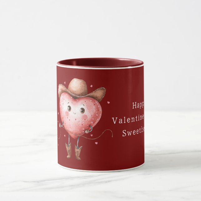 Red Cowgirl Hat Boots Heart Valentine's Day Tasse (Zentrum)