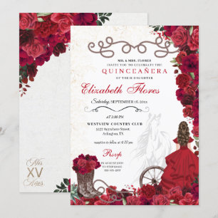 Red Cowgirl Ranchero Western Quinceanera Einladung