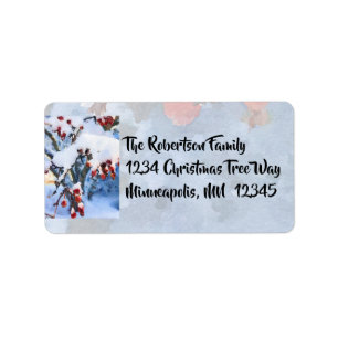 Red Crab Apple Berries in Snow~Watercolor Holiday Adressaufkleber