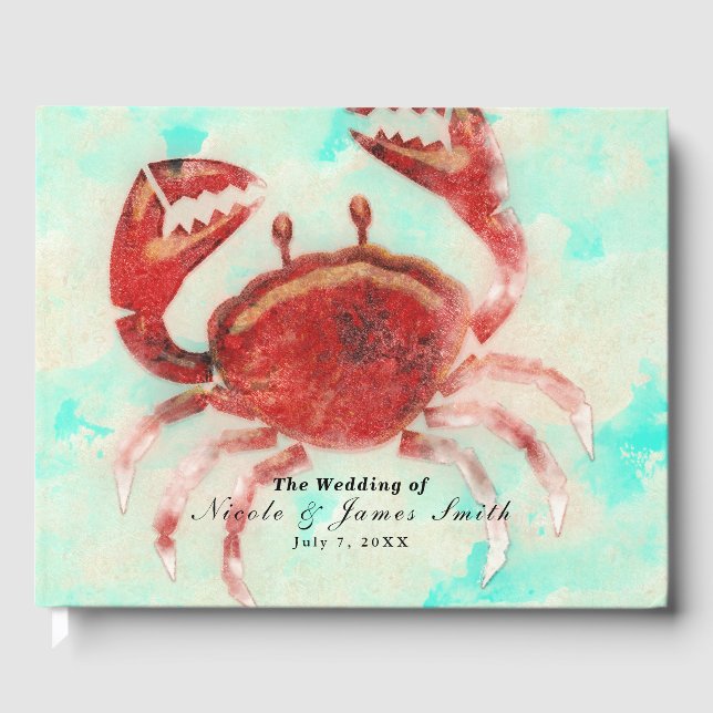 Red Crab Elegant Beach Personalisiert Wedding Part Gästebuch (Vorderseite)