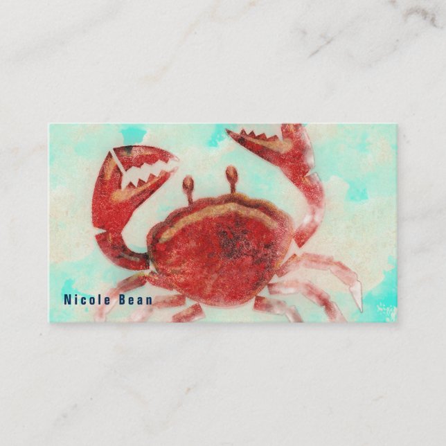 Red Crab Elegant Beach Sea Food Küche Custom Visitenkarte (Vorderseite)