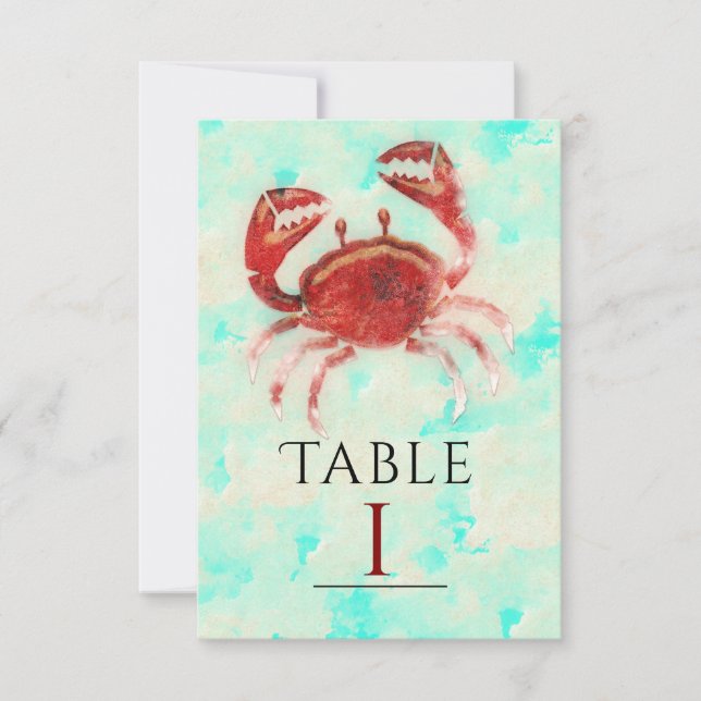 Red Crab Elegante Beach Party Tischnummer Card (Vorderseite)