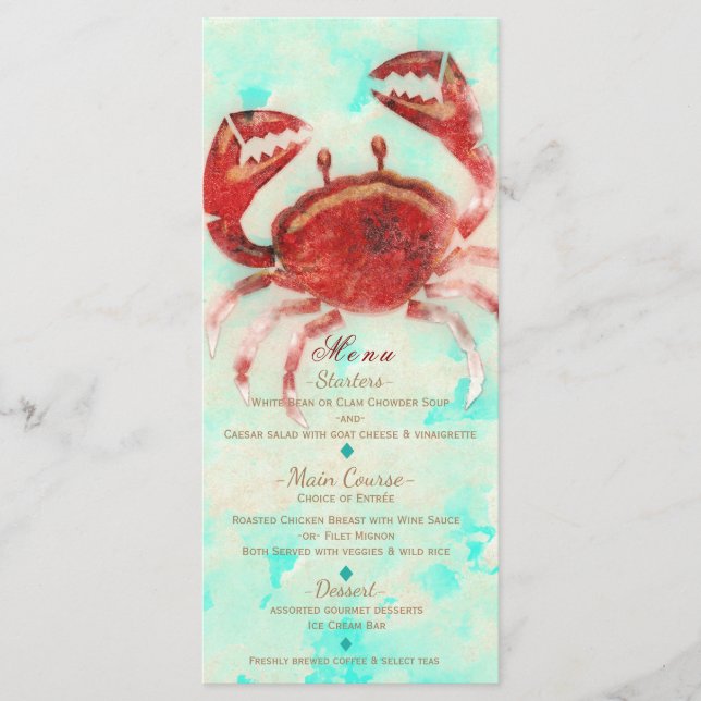 Red Crab Elegante Beach Verlobung Custom Menu Card Menükarte (Vorderseite)