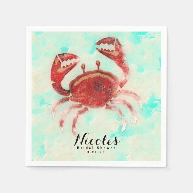Red Crab Elegante Beach Verlobung Custom Party Serviette (Vorderseite)