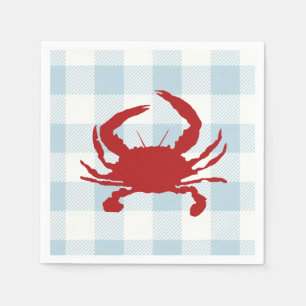 Red Crab Malerei Nautical Blue Gingham Coastal Serviette