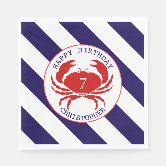 Red Crab Nautical Birthday Party Serviette (Vorderseite)