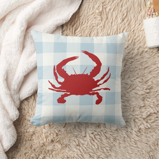 Red Crab Nautical Blue Gingham Karo Kissen (Decke)
