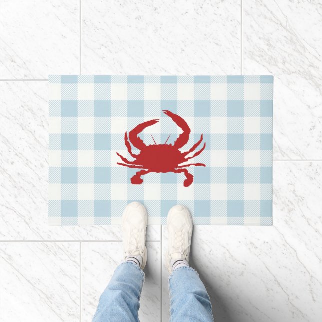 Red Crab Nautical Gingham Pattern Door Mat Fußmatte (Indoor)