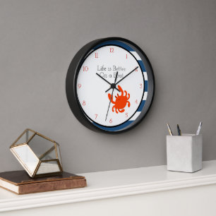 Red Crab Navy Nautical Personalized Wall Clock Uhr