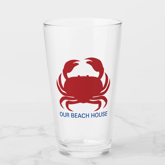Red Crab Personalize Name Modern Beach Party Glas (Vorderseite)