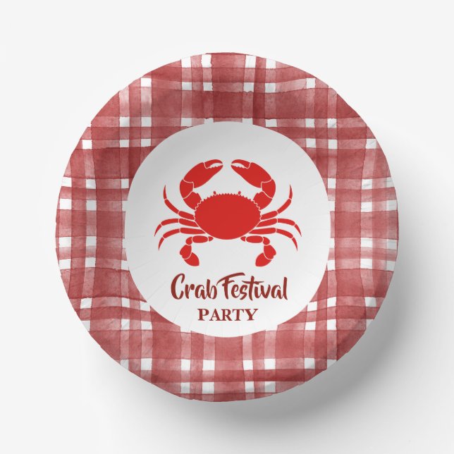 Red Crab Seafood Nautical Scott Muster Party Pappteller (Vorderseite)