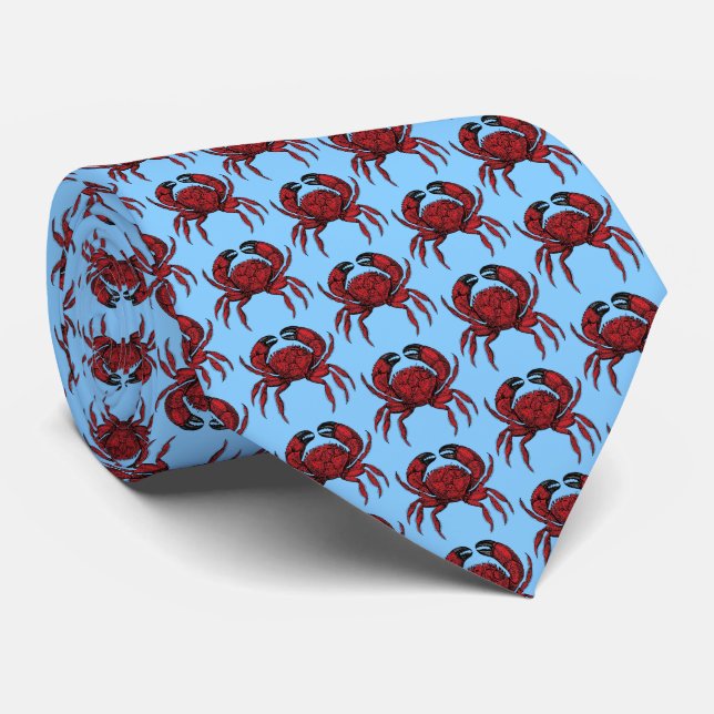 Red Crab Zeichnend Wappen Emblem Sky Blue BG Krawatte (Gerollt)