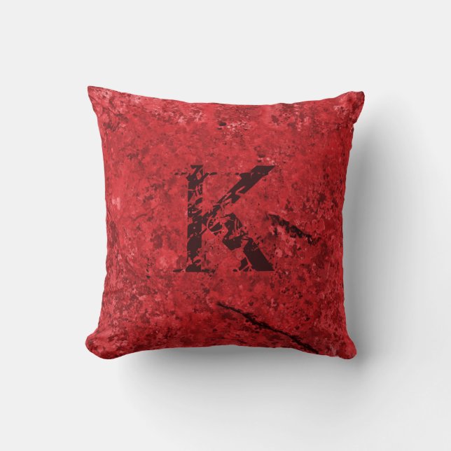 Red Cracked Natural Rock Textur Custom Monogram Kissen (Vorderseite)