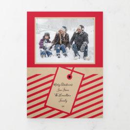 Red Craft Paper Foto Personalisiert Weihnachten Dreifach Gefaltete Urlaubskarte