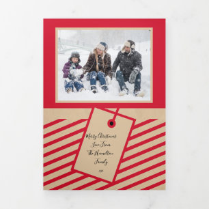 Red Craft Paper Foto Personalisiert Weihnachten Dreifach Gefaltete Urlaubskarte