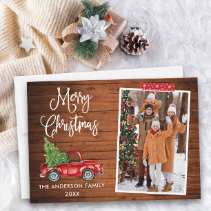 Red Craft Tape Calligrafie Weihnachtswagen Holz Feiertagskarte