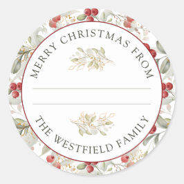 Red Cranberries Weihnachtsgrün Lebensmittelgeschen Runder Aufkleber
