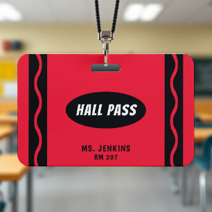 Red Crayon Doacher Student Hall Pass Ausweis