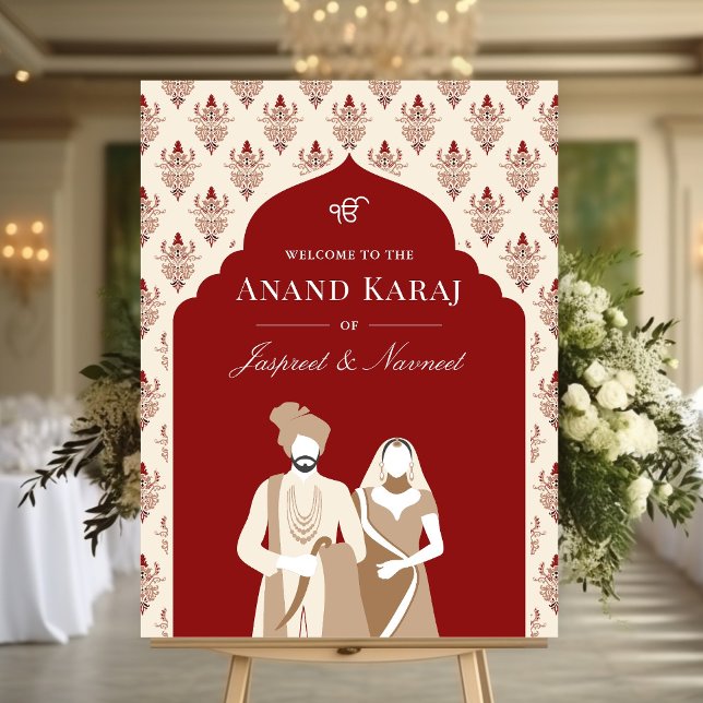 Red Cream Anand Karaj Sikh Wedding Welcome Sign Poster (Von Creator hochgeladen)