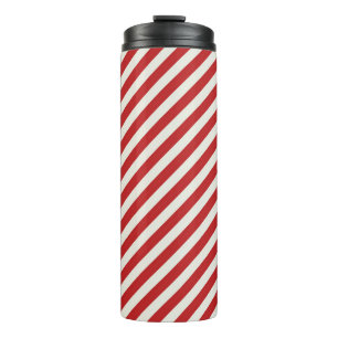 Red & Cream Beige Weißer Streifen Weihnachtsfeiert Thermosbecher
