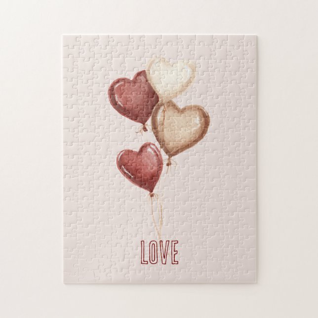 Red Cream Blush Heart Balloons Love  Puzzle (Vertikal)