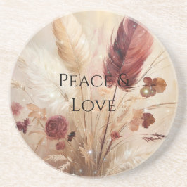 Red Cream Boho Feather Floral Getränkeuntersetzer