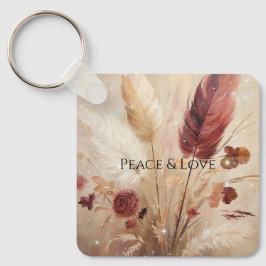 Red Cream Boho Feather Floral Schlüsselanhänger