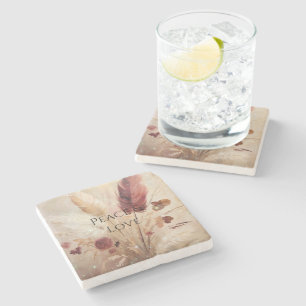 Red Cream Boho Feather Floral Steinuntersetzer