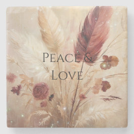 Red Cream Boho Feather Floral Steinuntersetzer