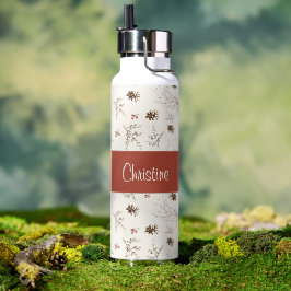 Red Cream Boho Watercolor Woodland Custom Name Trinkflasche