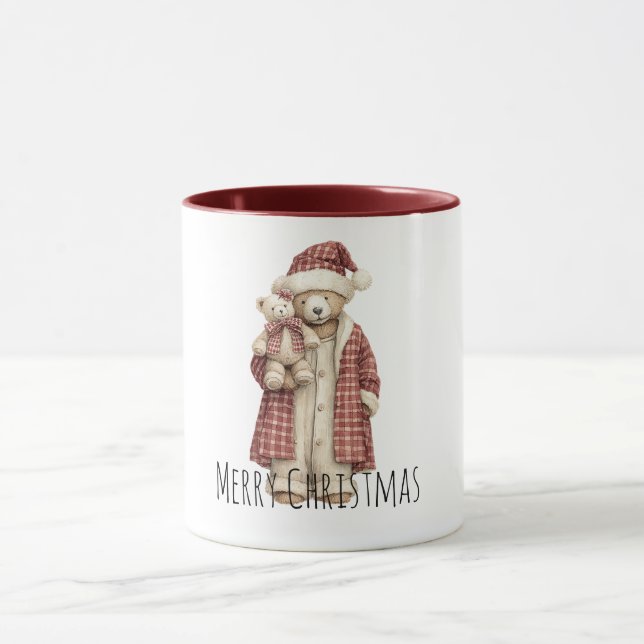 Red Cream Christmas Teddy Bears Tasse (Zentrum)