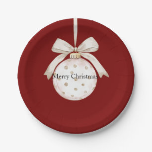 Red Cream Dots Bow Ornament Weihnachten Pappteller