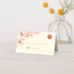 Red Cream Floral Chinesische Hochzeit Platzkarte