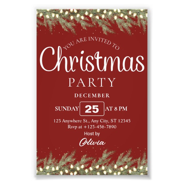 Red Cream Floral Elegant Holiday Christmas Party Fotodruck (Vorne)