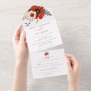 Red Cream Florals Empfänger Anschrift Hochzeit All In One Einladung