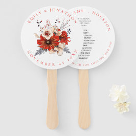 Red Cream Florals Foliage Names Wedding Programm Fächer