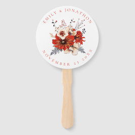 Red Cream Florals Foliage Names Wedding Programm Fächer